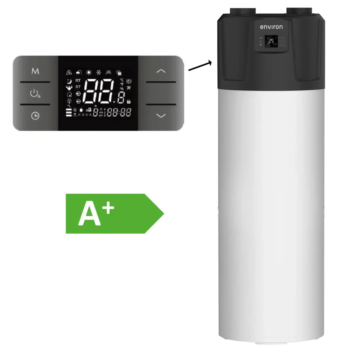 Pelletheizung 15 kW mit Warmwasser Wärmepumpe 200l Komplettset Smartfire 17 und Aquaboost+