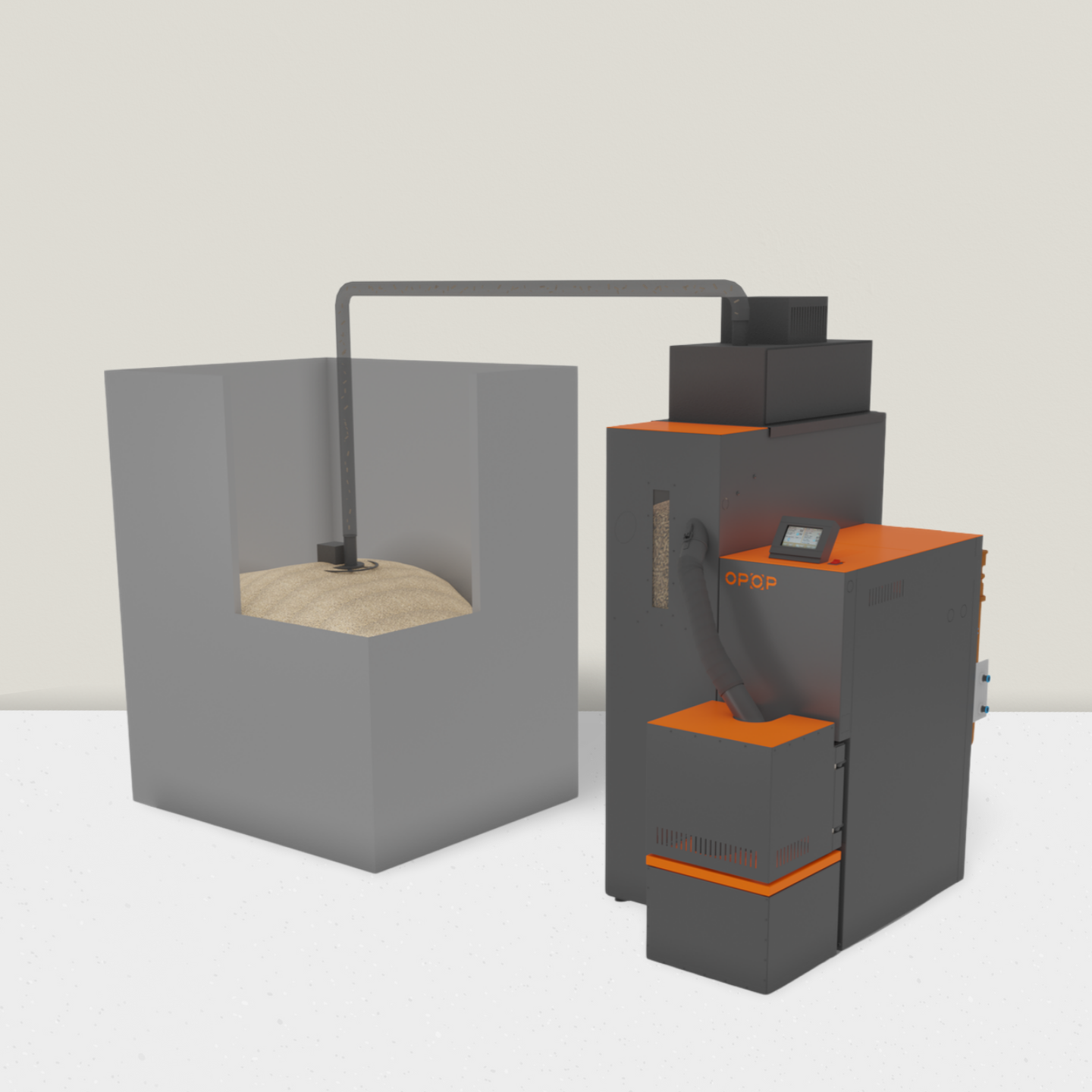 Vakuumzufuhrsystem um Pellets aus einem Lager zur Pelletheizung automatisch zu befördern.