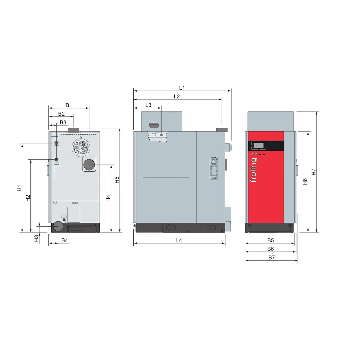 Fröling P5 Pellet 45-60 kW Abmessungen