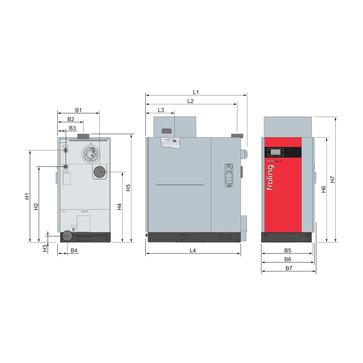 Fröling P5 Pellet 70-105 kW Abmessungen