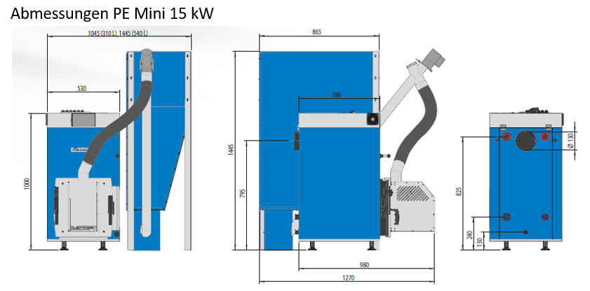 Abmessungen Pelletkessel Pe Mini 15 kW